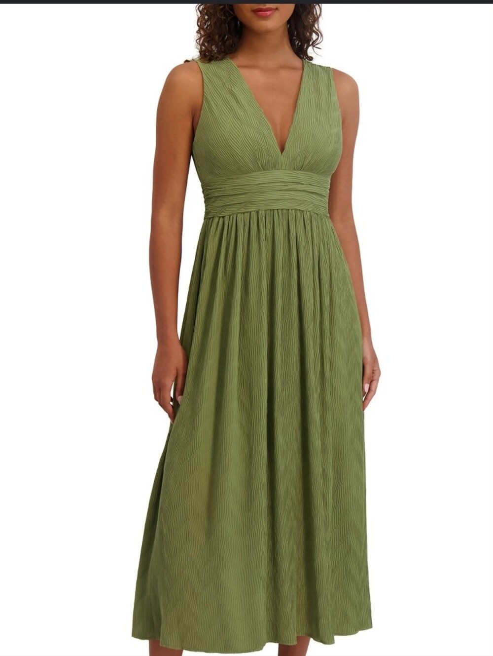 Siena NWT 2X Sage Green Pleated Chiffon V Neck Midi Dress Plus Size $158